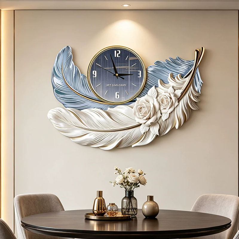 Resin Art Wall Clock - High-end Feather Design Wandklok Luxe Woonkamer