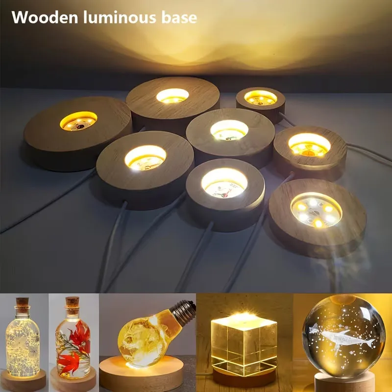 Resin Art Stand - Houten Ronde LED Nachtlampje Basis Art