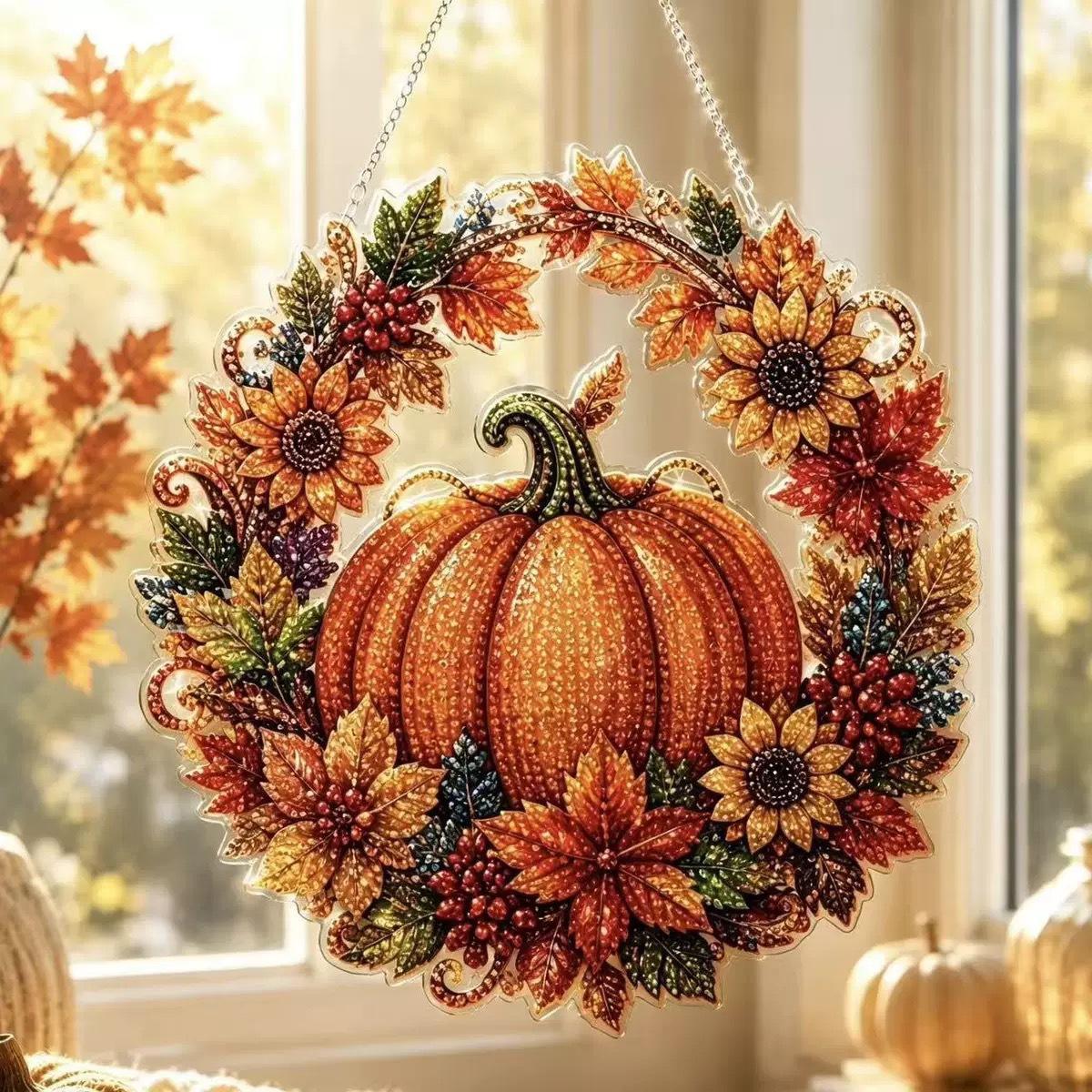 Resin Art With Flowers - Halloween Pompoenen Diamantkunst Hangende Ornament Kit