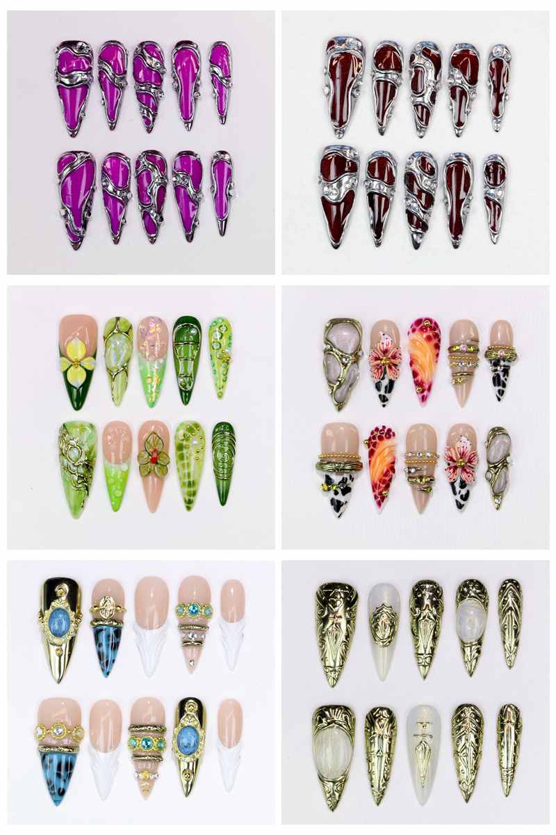 Resin Art With Flowers - 10 stuks lange stiletto opzetnagels, glanzend,