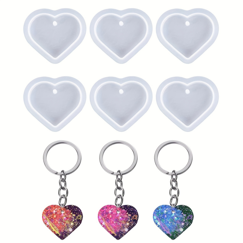 Resin Art Heart - 6 hartvormige harsmallenset, hartvormige sleutelhanger siliconenmal,