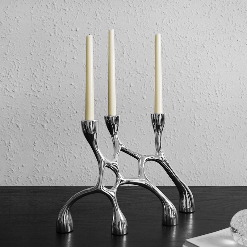 Resin Art Stand - Zilveren onregelmatige harskunstkandelaars, romantische bruiloft kandelaarstandaards,