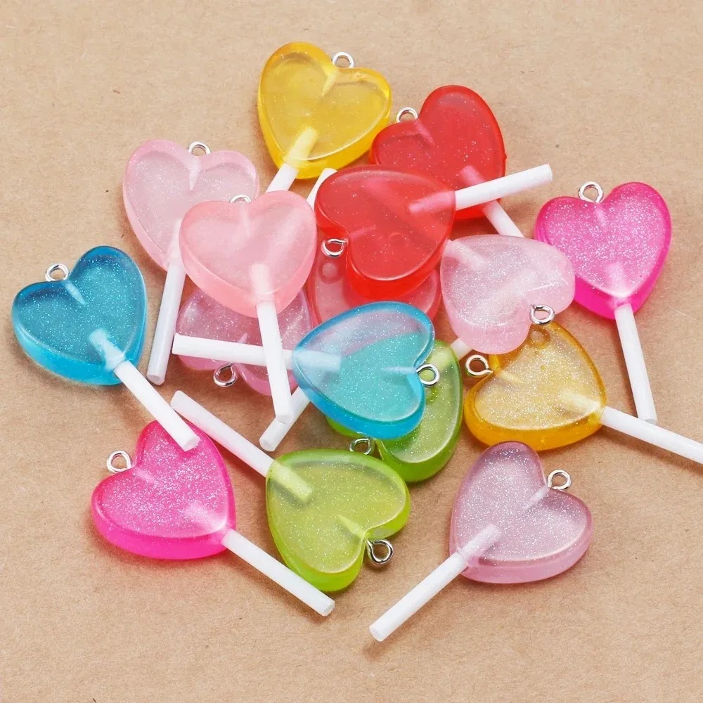 Resin Art For Sale - 10 stuks Kawaii Glanzende Hart Lollipop