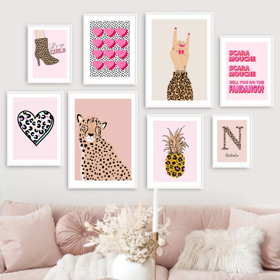 Resin Art Name - Nordic abstracte muurkunst roze luipaard ananas